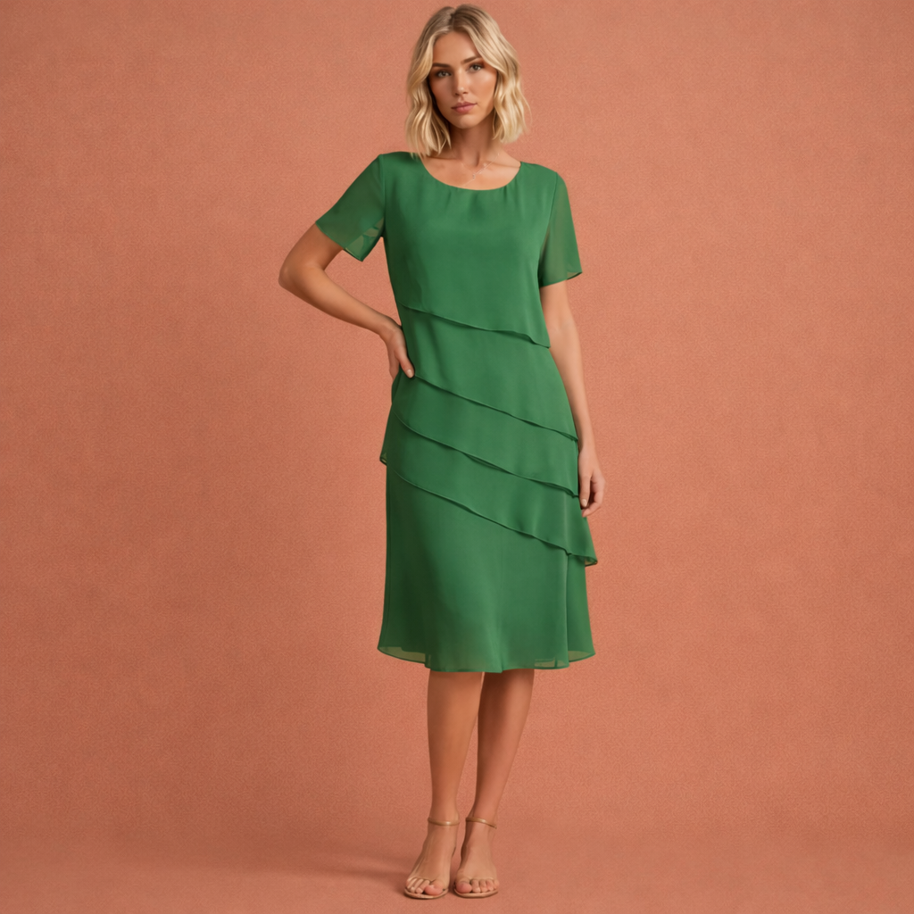 Midi dress with layered effect and short sleeves for women | Paisley