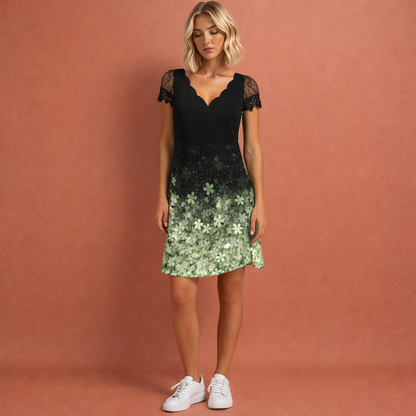 Lace Mini Dress with Scalloped V-Neck for Women | Danara