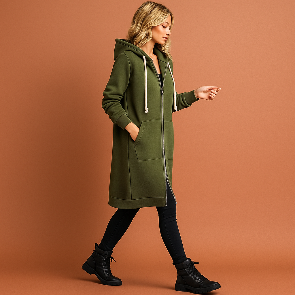 Knee-length zip-up hoodie for women | Alexa