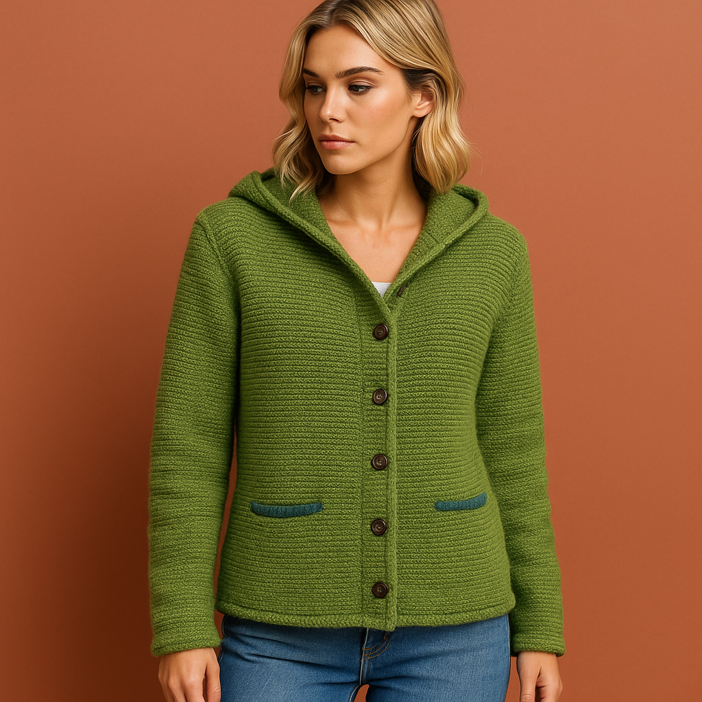 Long Warm Knitted Coat with Hood for Women | Candice