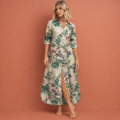 Maxi dress with floral print and button closure for women | Cassie