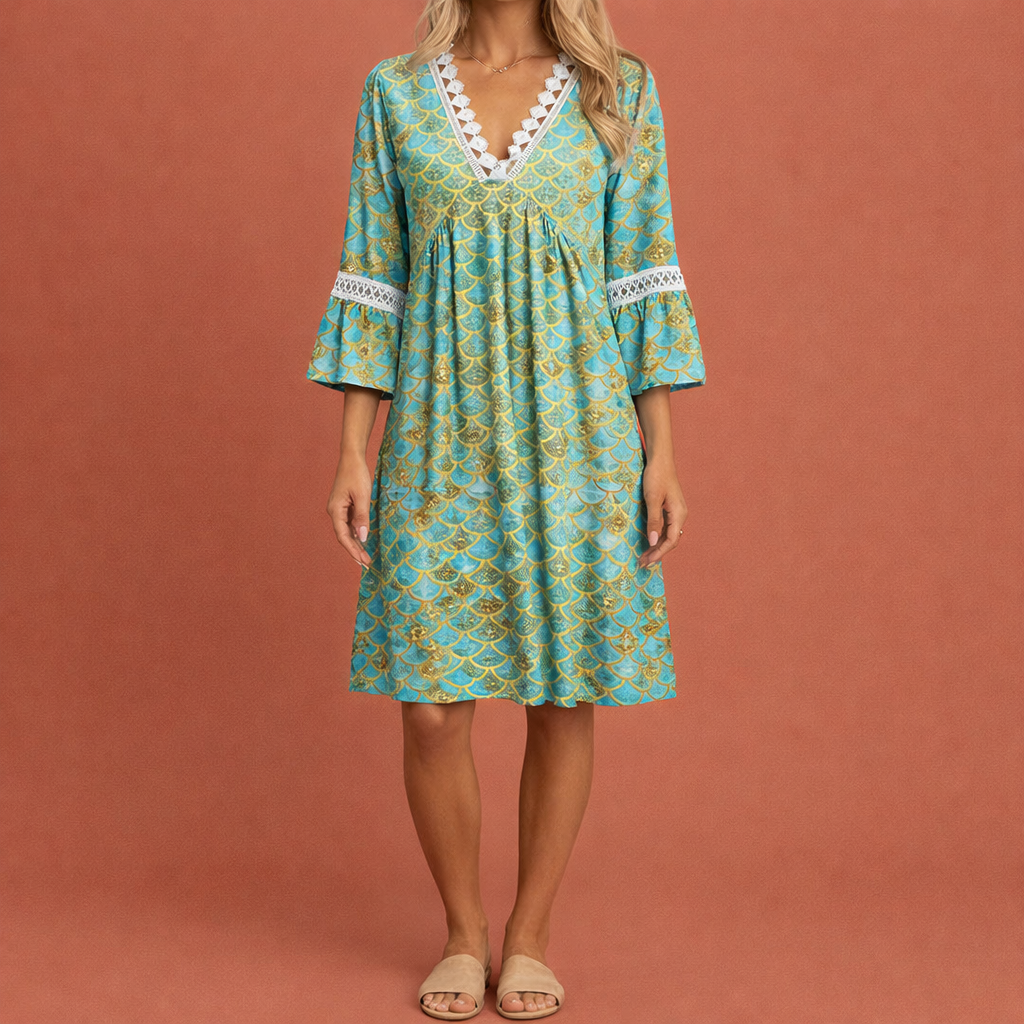Midi loose-fitting dress with print for women | Fennair