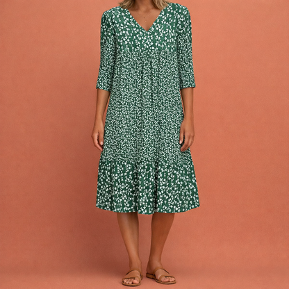 Midi dress with long sleeves and pockets for women | Elara
