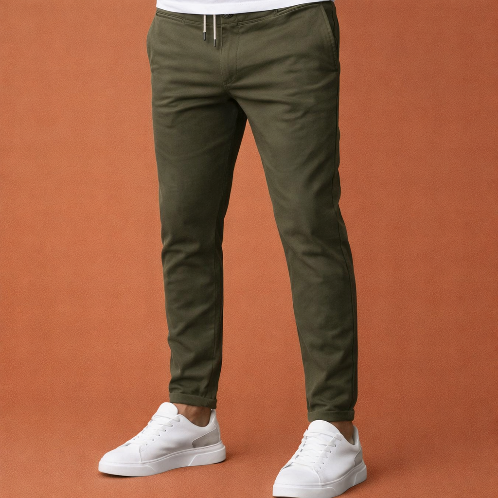 Slim-fit men's trousers with elastic waistband and drawstring for men | Maurits