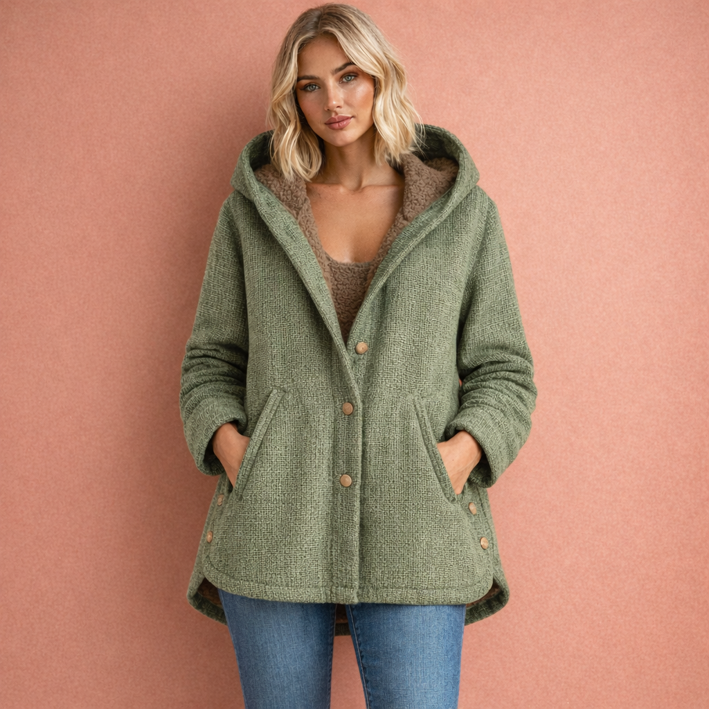 Warm winter coat with hood and button closure for women | Jolanda