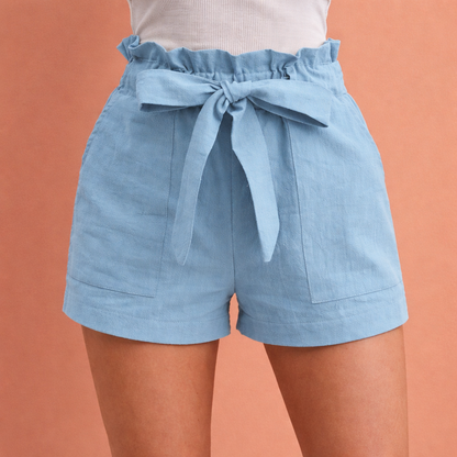 Linen Women's High-Waisted Shorts with Bow Belt | Zoë