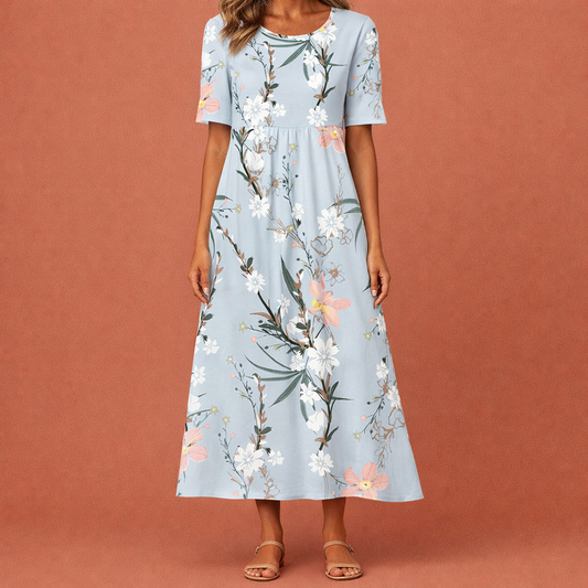 Maxi Printed Dress for Women with Relaxed Fit and Elegant Look | Evi