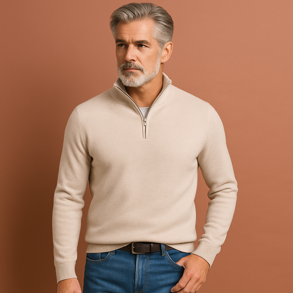 Stylish V-neck sweater with zipper for men | Tobias