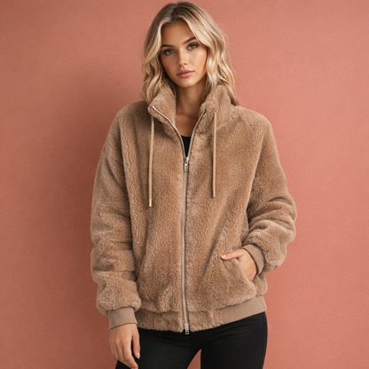 Women's zip-up cardigan with stand-up collar for daily use | Anoushka