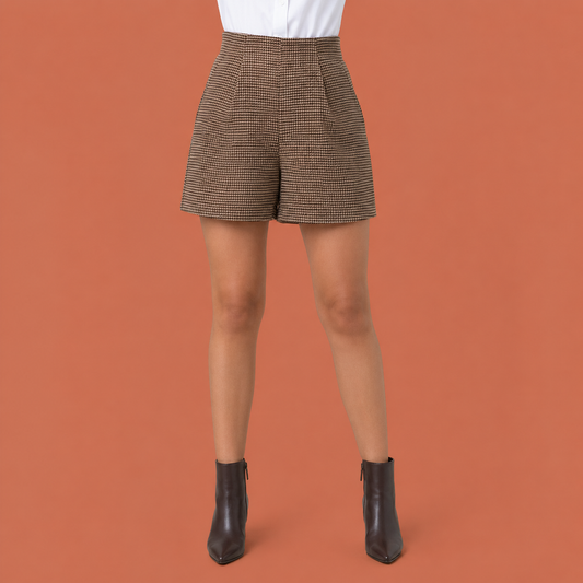 Checked high waist shorts for women | Mirela