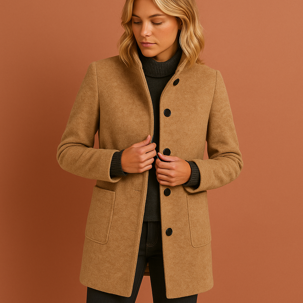 Elegant long coat for women with buttons | Isabella