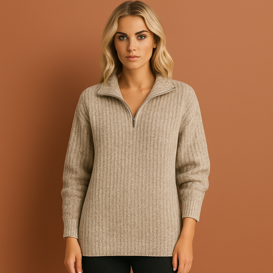 Chic half-zip sweater with high collar for women | Adrianna