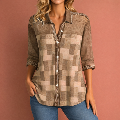 Ladies blouse with checkered pattern and loose fit | Aafke