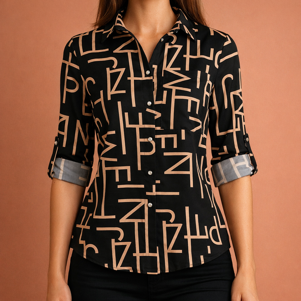 Printed women's blouse with collar and button closure | Mireya