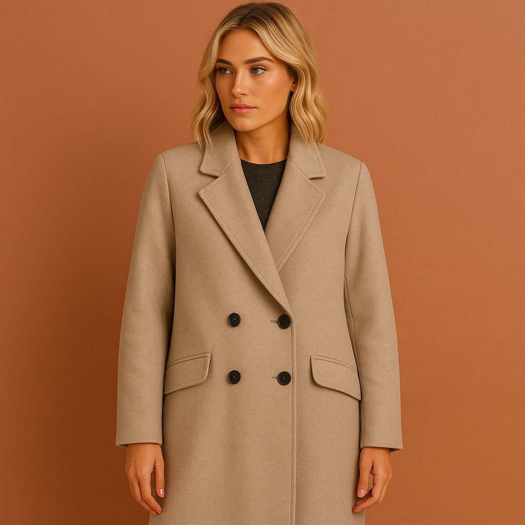 Double-breasted long coat for women with an elegant fit | Lianne