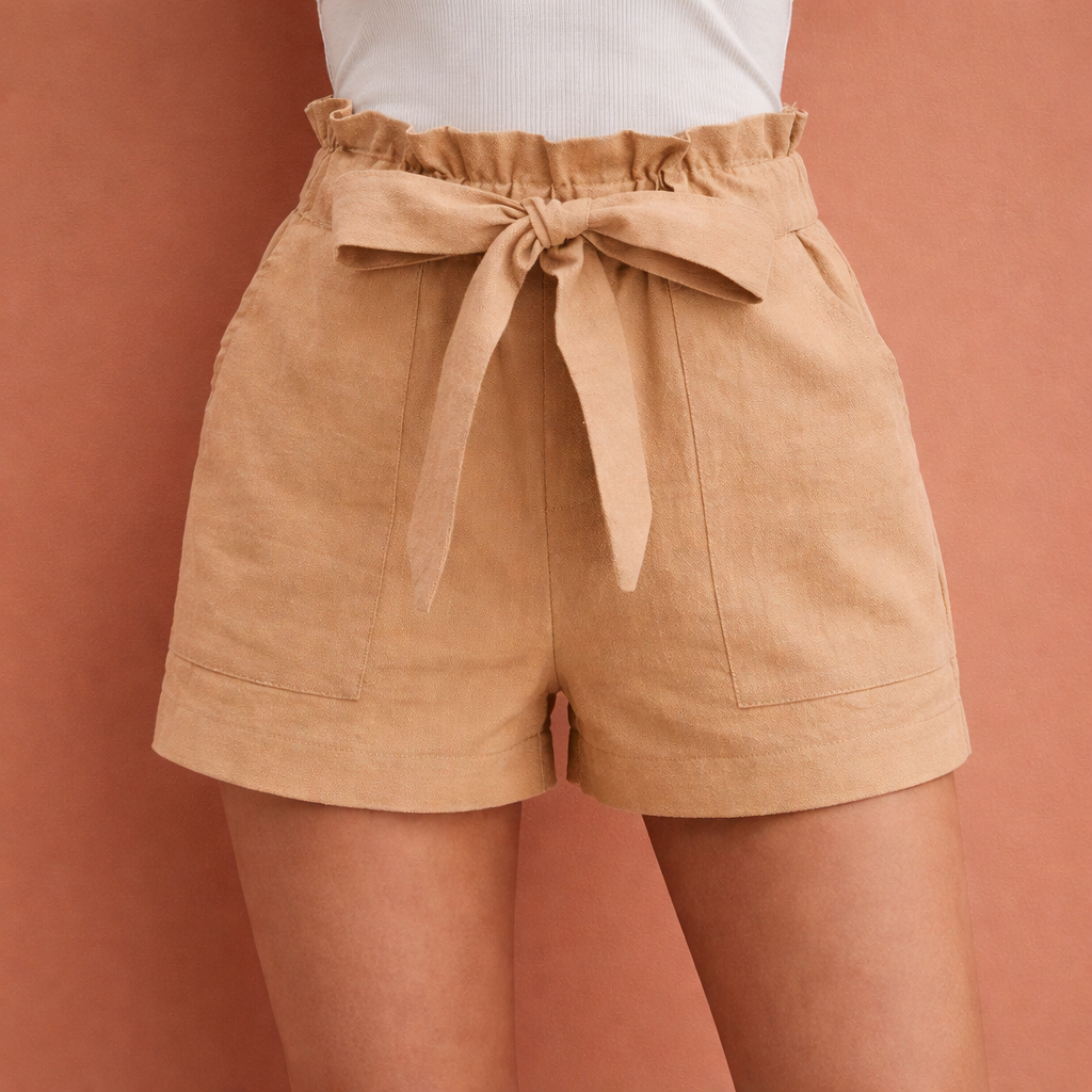 Linen Women's High-Waisted Shorts with Bow Belt | Zoë