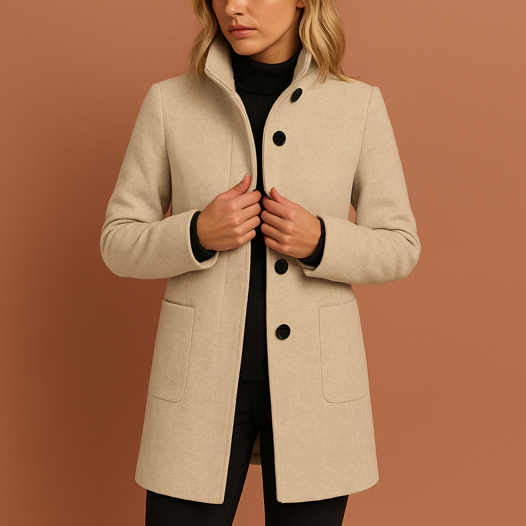 Elegant long coat for women with buttons | Isabella