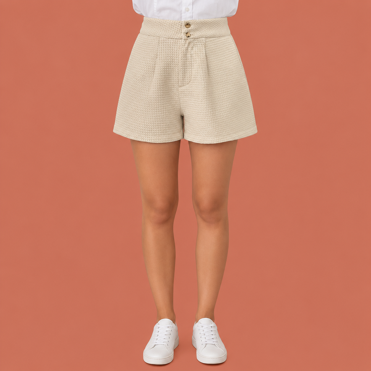 High-waisted herringbone pattern trousers for women | Eveliene