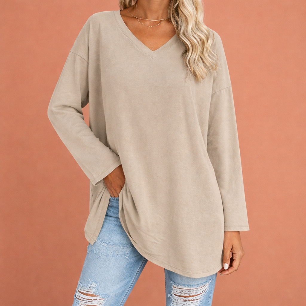 Long V-neck tunic for women with a loose fit | Ivara