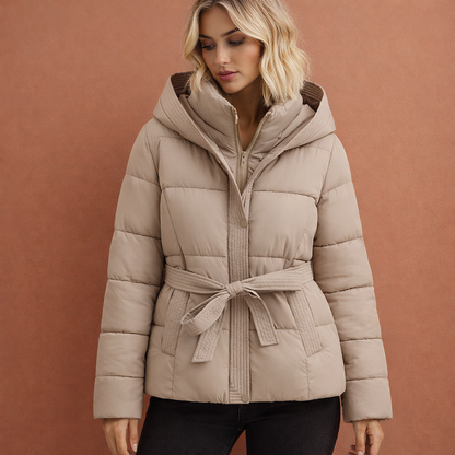 Elegant Padded Coat with Hood and Belt for Women | Jackalyn