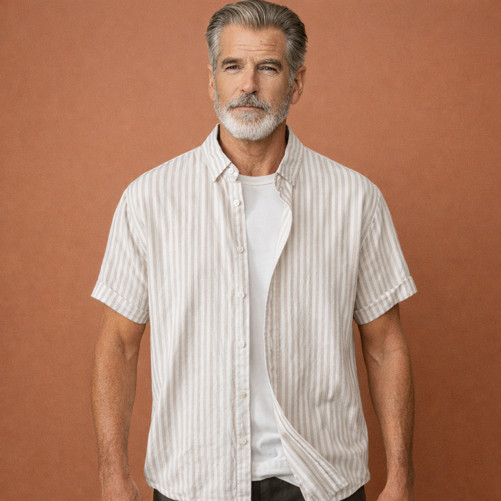 Striped summer shirt with short sleeves for men | Michiel