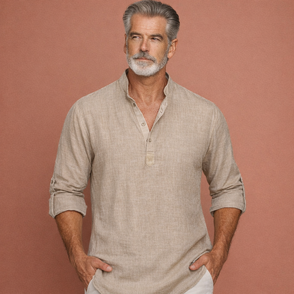 Linen Henley Shirt with Long Sleeves for Men | Matteo