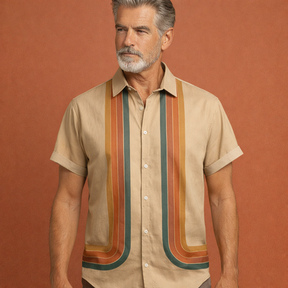 Retro Striped Short Sleeve Shirt for Men | Diederik