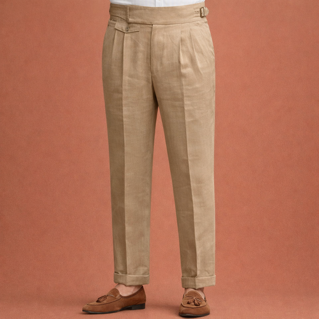 High-waisted men's trousers with pleats and adjustable sideband | Floris
