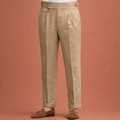 High-waisted men's trousers with pleats and adjustable sideband | Floris