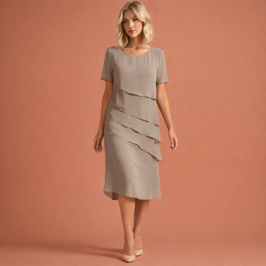 Midi dress with layered effect and short sleeves for women | Paisley