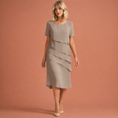 Midi dress with layered effect and short sleeves for women | Paisley