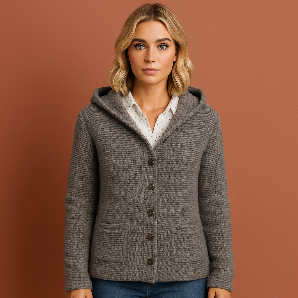 Long Warm Knitted Coat with Hood for Women | Candice