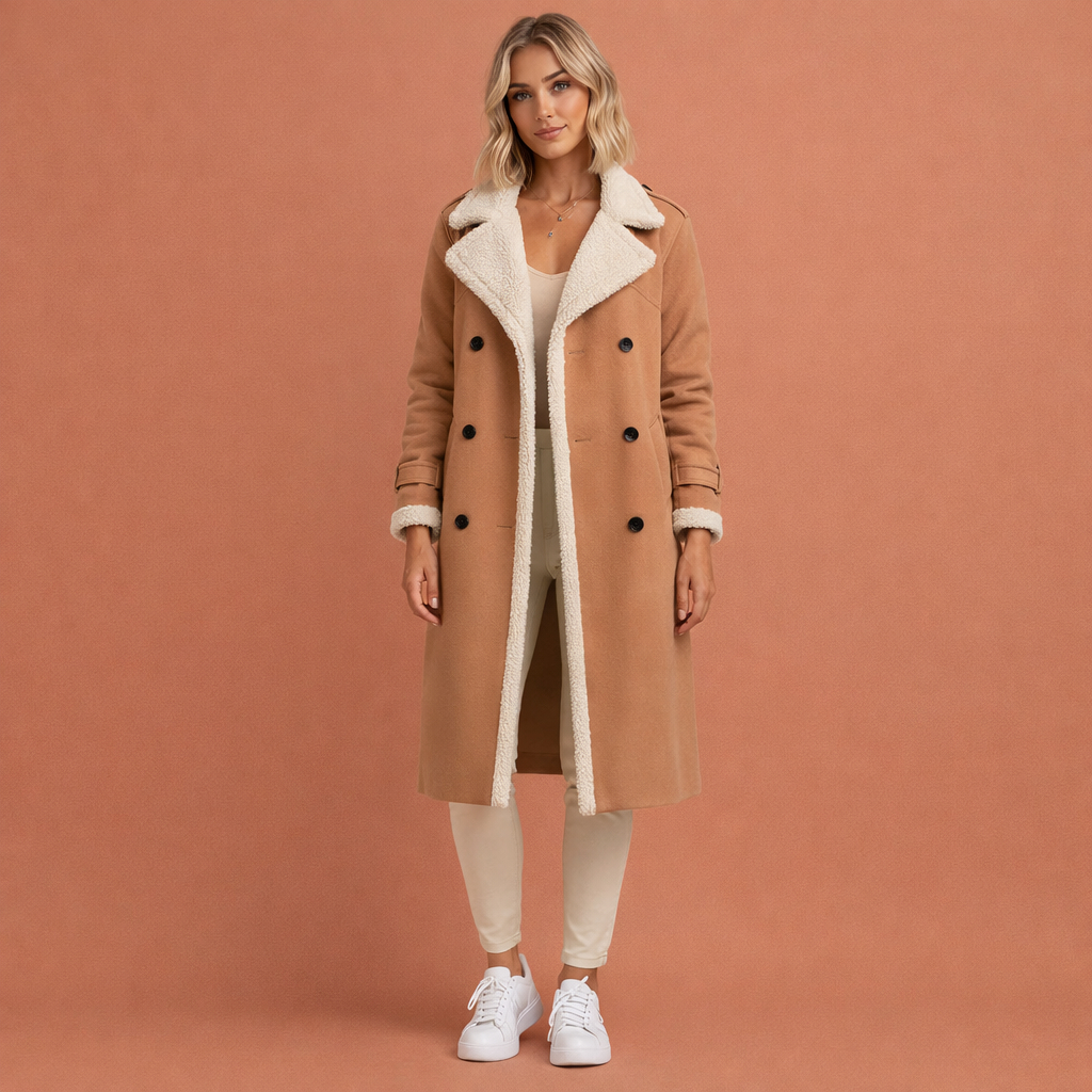 Long classic winter coat for women with warm collar | Lenna