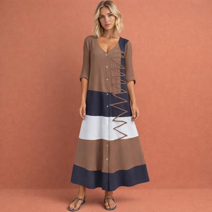 Long dress with V-neck and bow detail for women | Leonie
