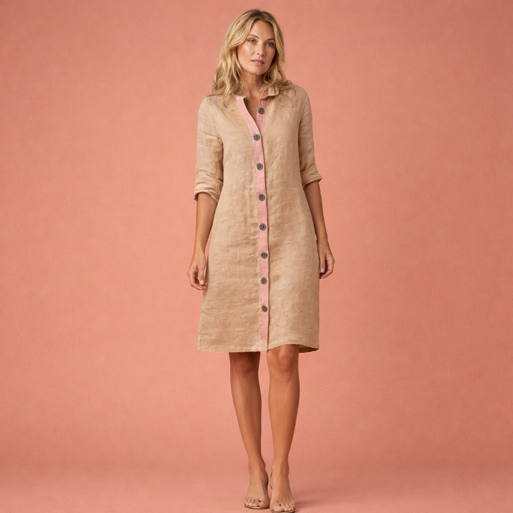 Midi linen shirt dress for women | Elize