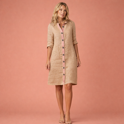 Midi linen shirt dress for women | Elize