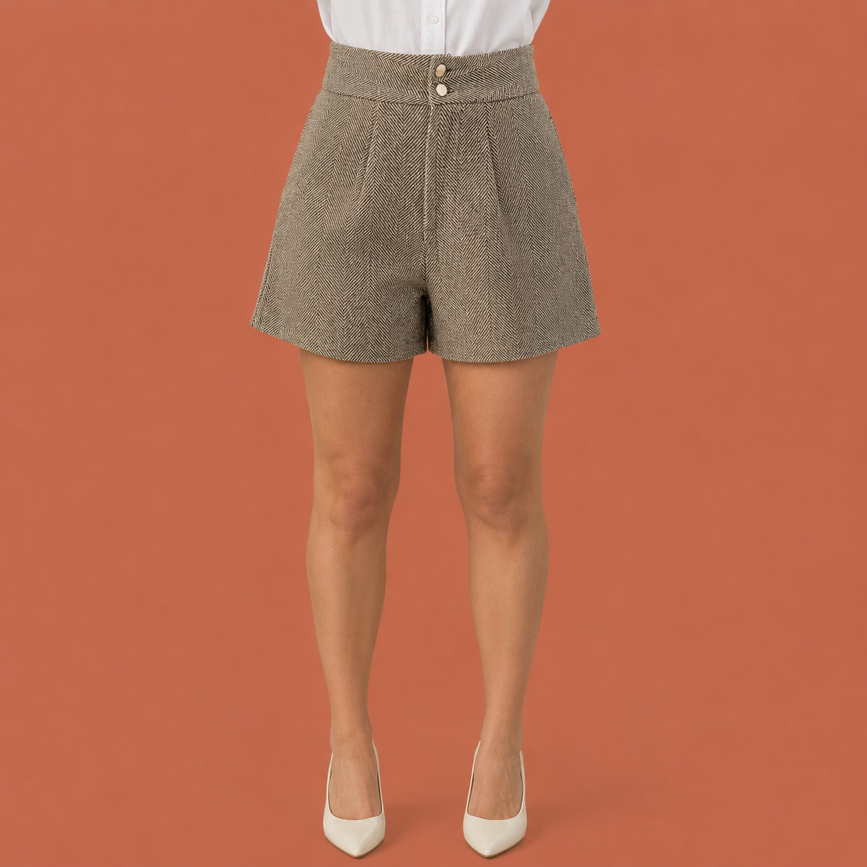 High-waisted herringbone pattern trousers for women | Eveliene