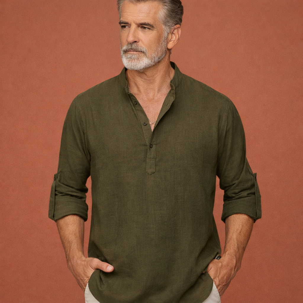 Linen Henley Shirt with Long Sleeves for Men | Matteo