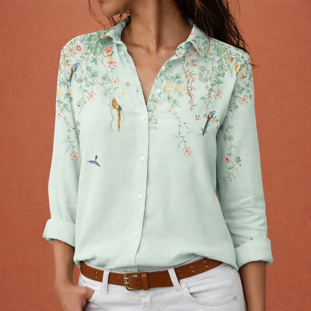 Color Block Floral Blouse with Collar for Women | Elarae