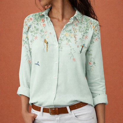 Color Block Floral Blouse with Collar for Women | Elarae