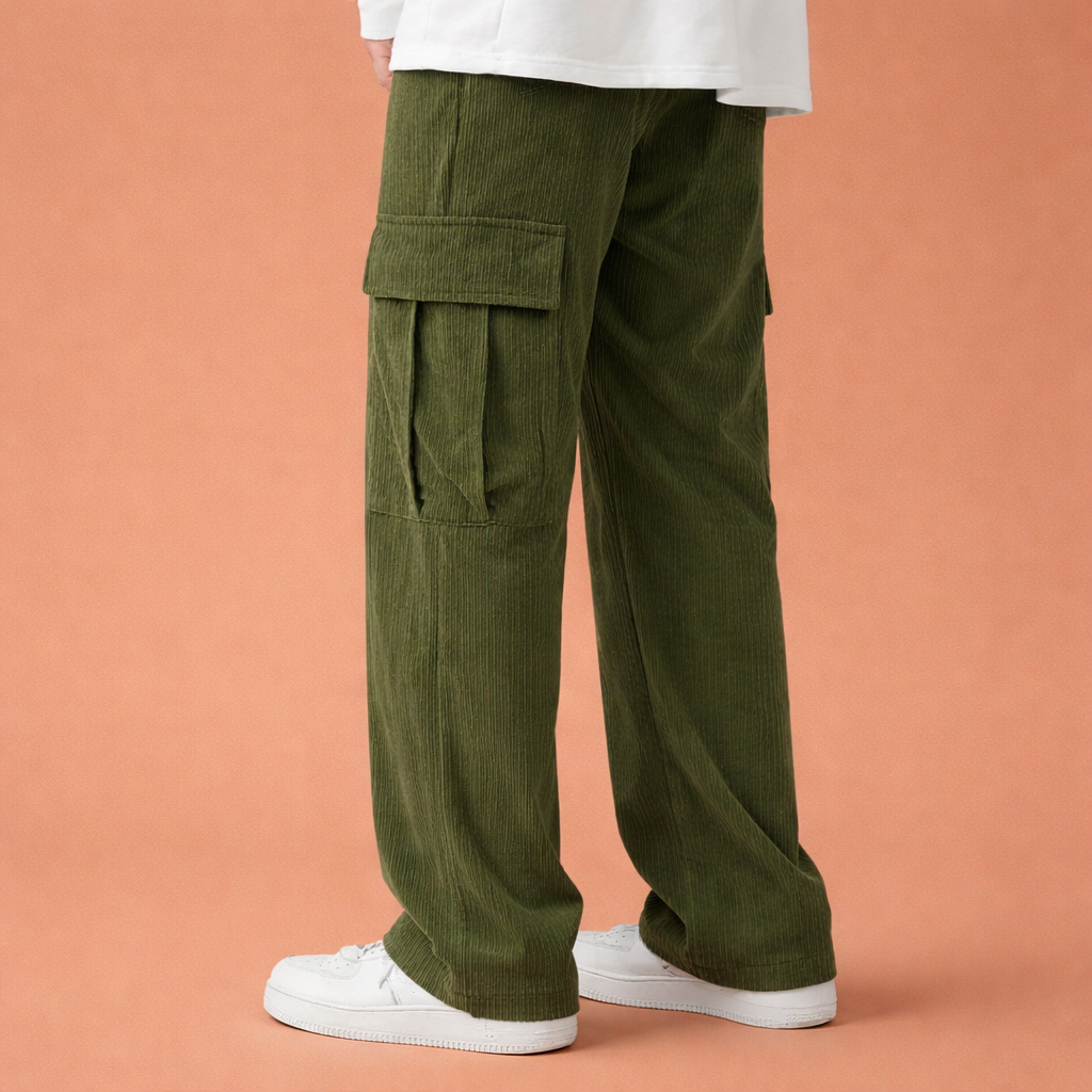 Corduroy cargo pants with drawstring and loose fit for men | Wybren