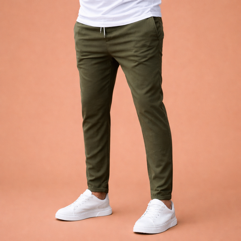Tapered men's trousers with elastic waistband and drawstring | Gerben