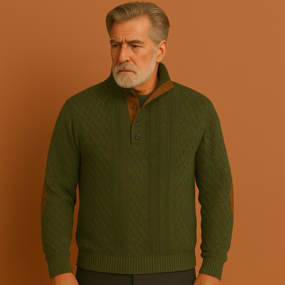 Knit Men's Sweater with Button Collar and Elbow Details | Antoon