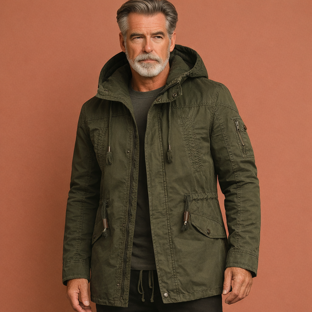 Hooded jacket with adjustable waist for men | Pim