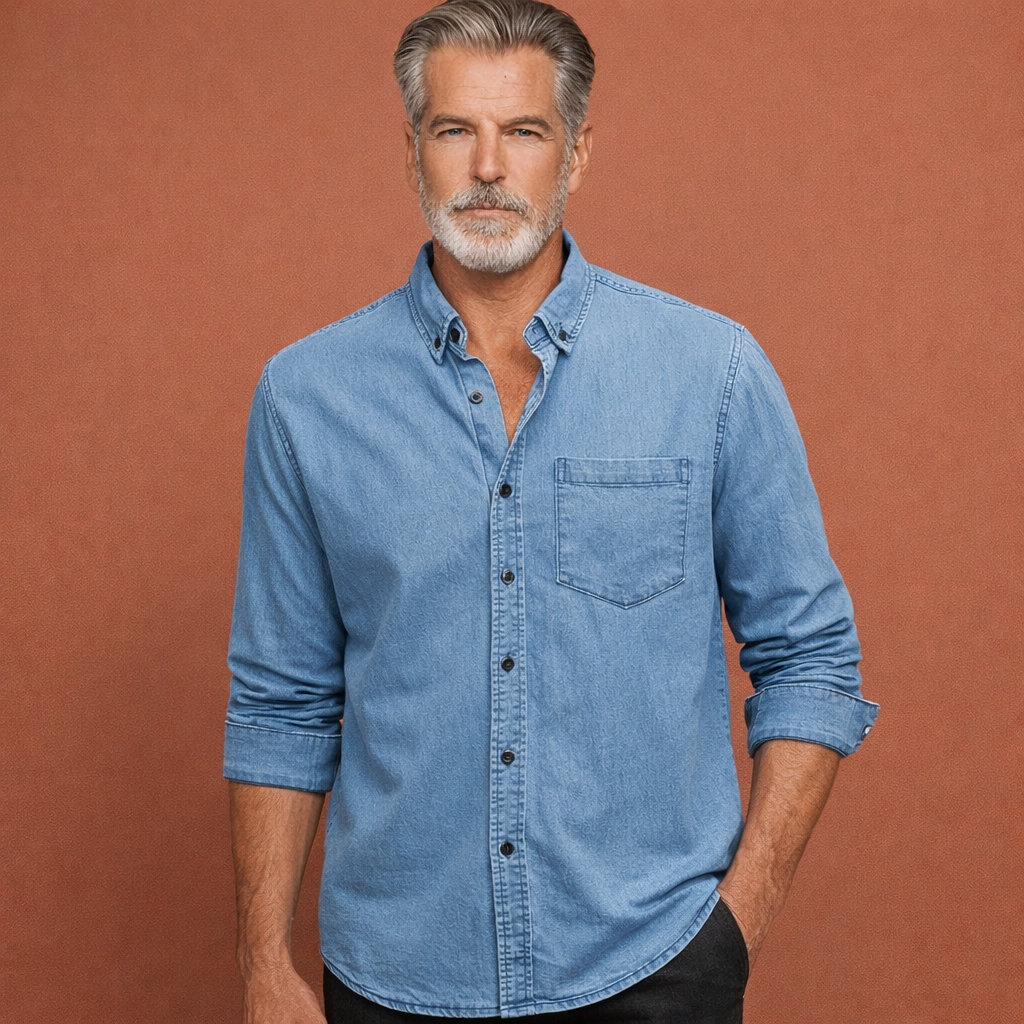 Denim shirt for men with chest pocket and classic collar | Marten