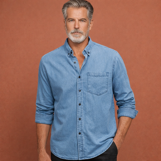 Denim shirt for men with chest pocket and classic collar | Marten