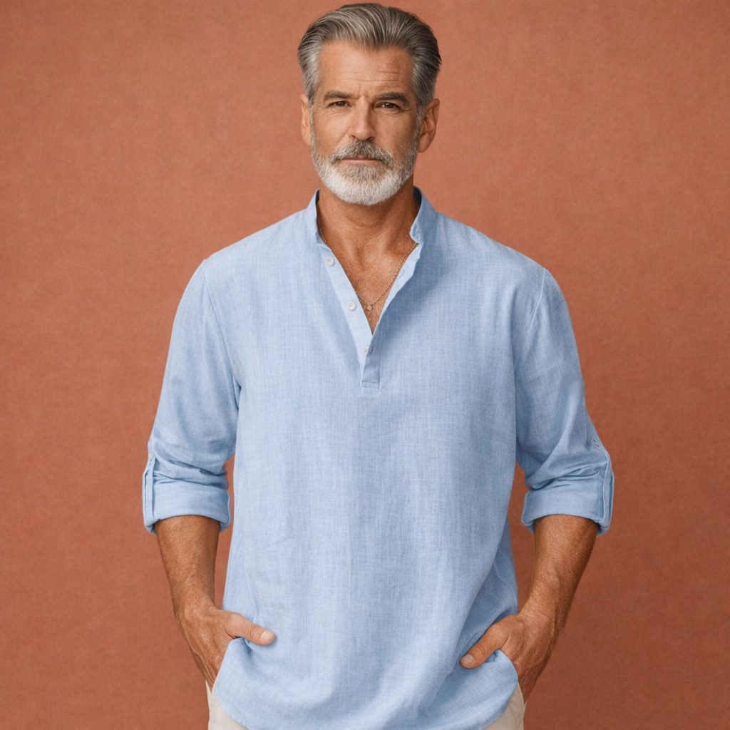 Linen Henley Shirt with Long Sleeves for Men | Matteo