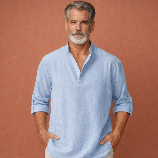Linen Henley Shirt with Long Sleeves for Men | Matteo