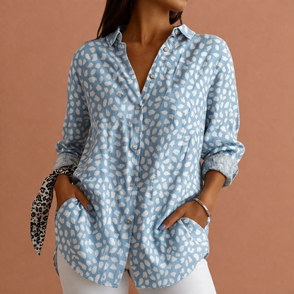 Printed ladies' blouse with classic collar and button closure | Yvonne