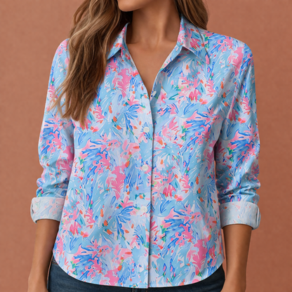 Printed women's blouse with classic collar and button closure | Zara